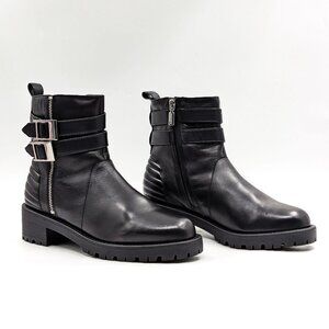 Blondo Women Mable Black Leather Moto Biker Buckle Ankle Boots size 9.5